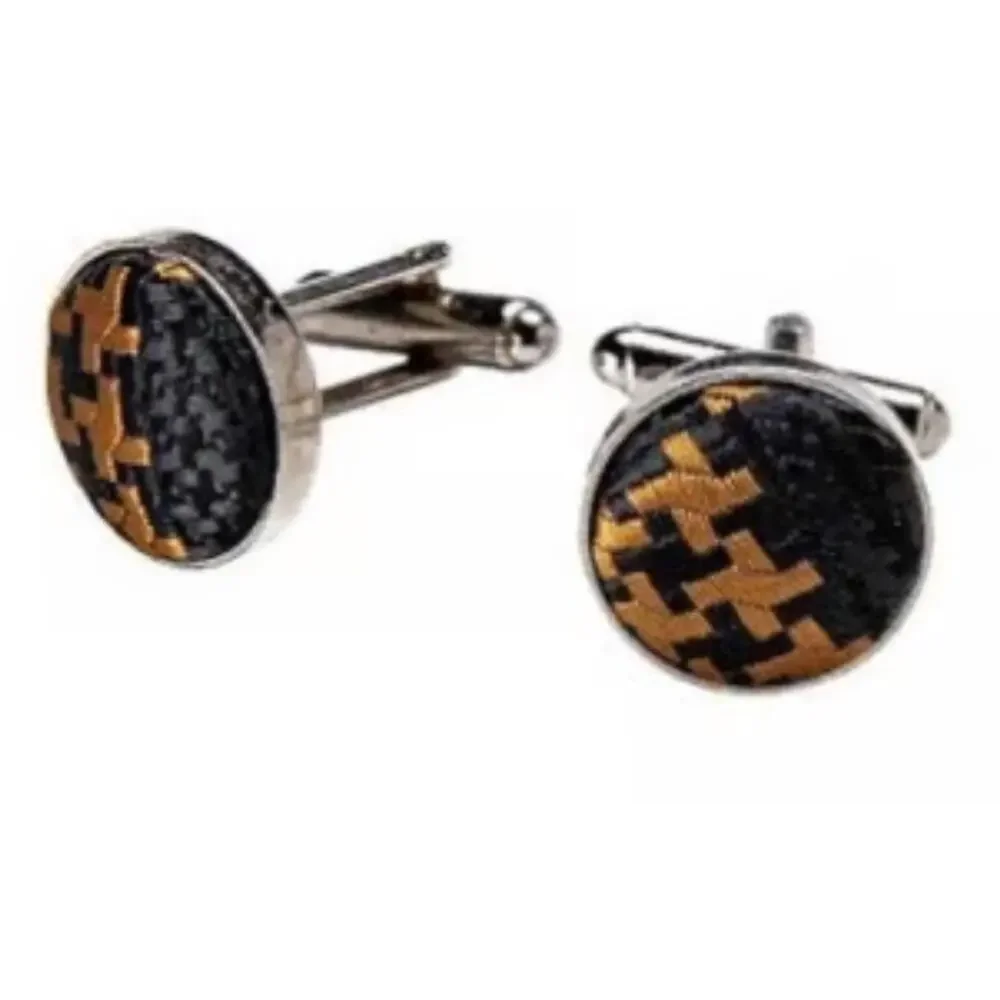 Checkered Necktie, Pocket Square and Cufflinks Set in Yellow/Black